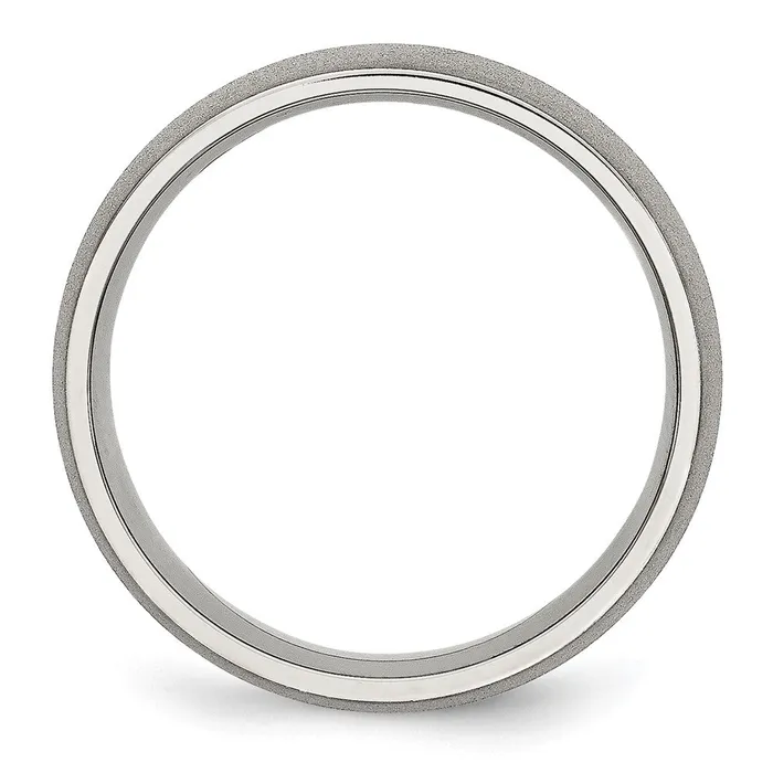 TreasureFineJewelers Rings Stainless Steel Polished wStone Finish 7mm Band