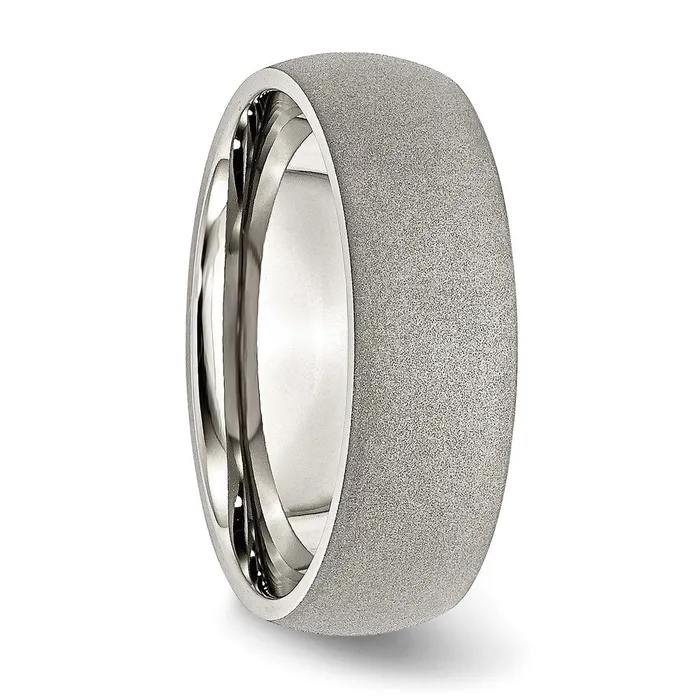 TreasureFineJewelers Rings Stainless Steel Polished wStone Finish 7mm Band