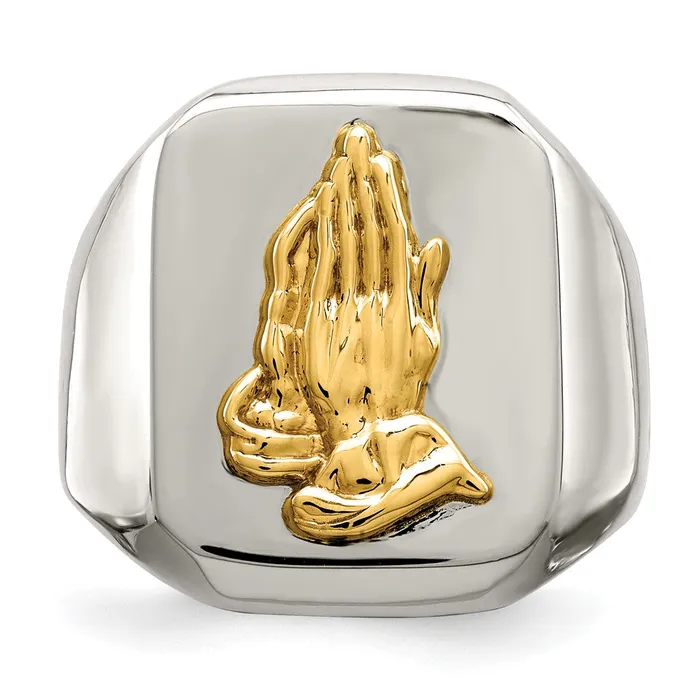 TreasureFineJewelers Rings Stainless Steel w14k Accent Polished Praying Hands Ring