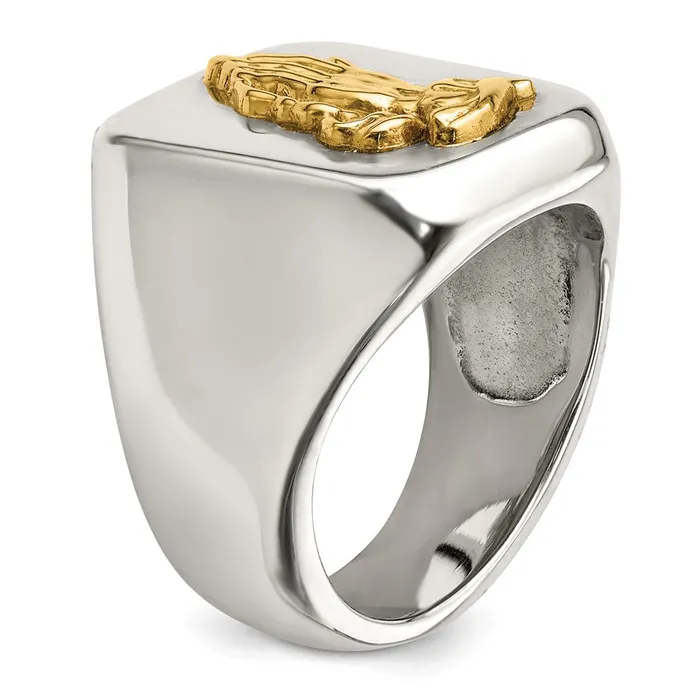 TreasureFineJewelers Rings Stainless Steel w14k Accent Polished Praying Hands Ring