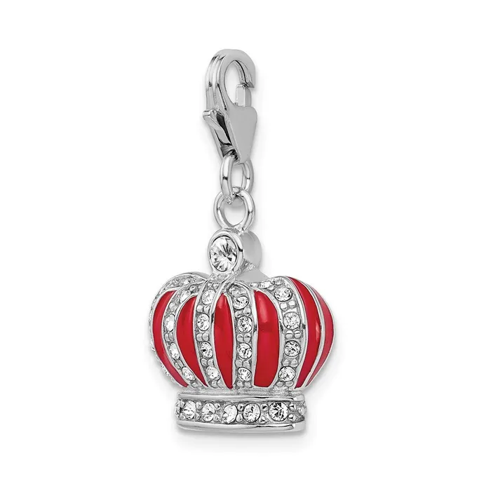 TreasureFineJewelers Rings Sterling Silver Amore La Vita Rhodpl Swarovski Enameled Crown Charm