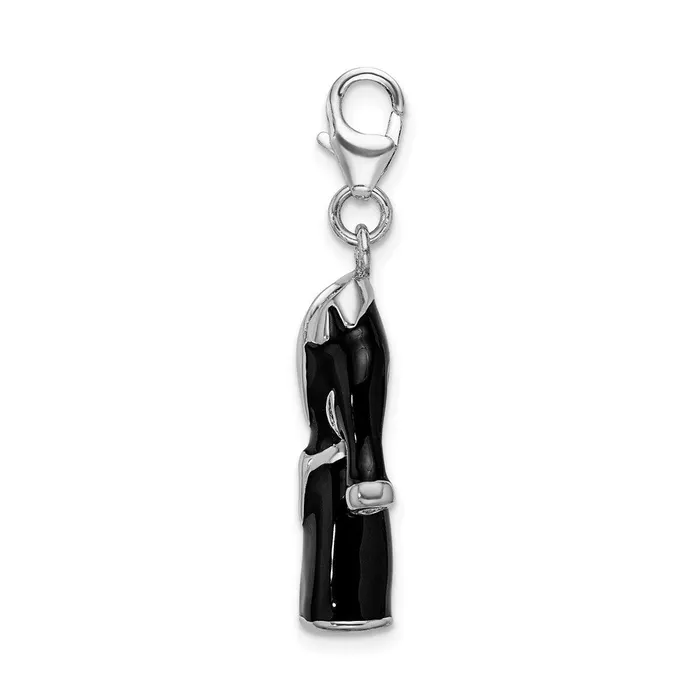TreasureFineJewelers Rings Sterling Silver Amore La Vita Rhodiumpl 3D Black Enameled Robe Charm