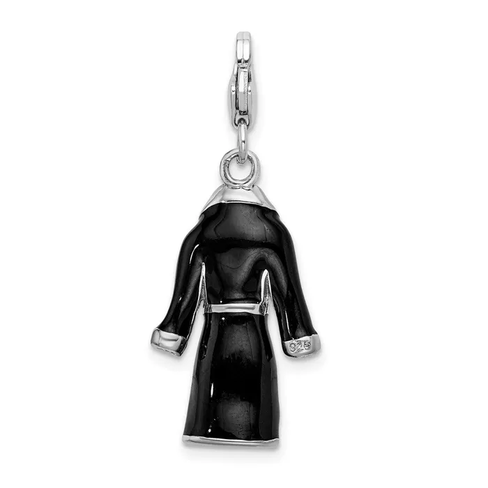 TreasureFineJewelers Rings Sterling Silver Amore La Vita Rhodiumpl 3D Black Enameled Robe Charm