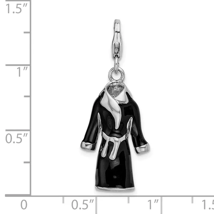 TreasureFineJewelers Rings Sterling Silver Amore La Vita Rhodiumpl 3D Black Enameled Robe Charm