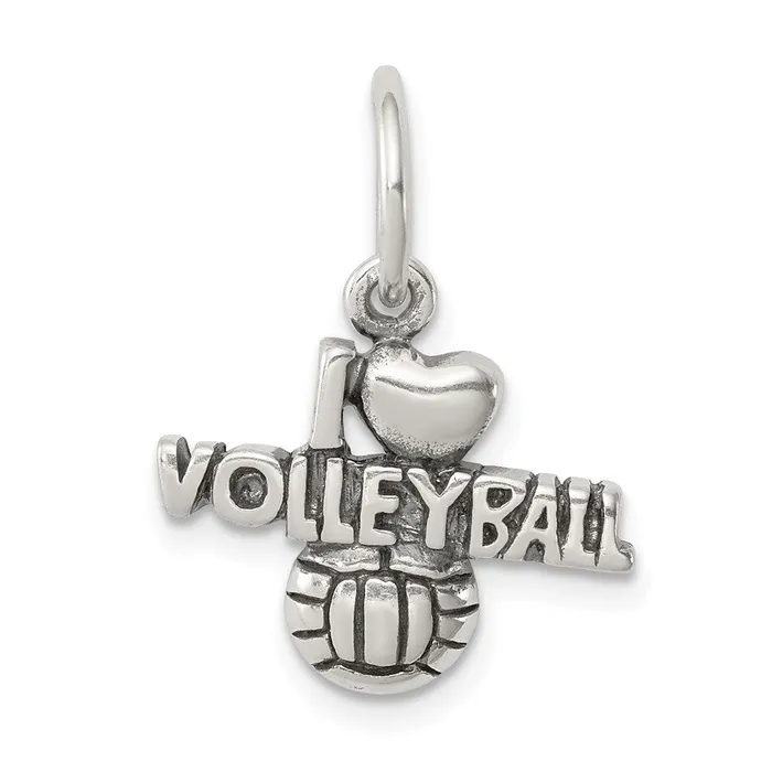 TreasureFineJewelers Rings Sterling Silver Antique I heart Volleyball Charm