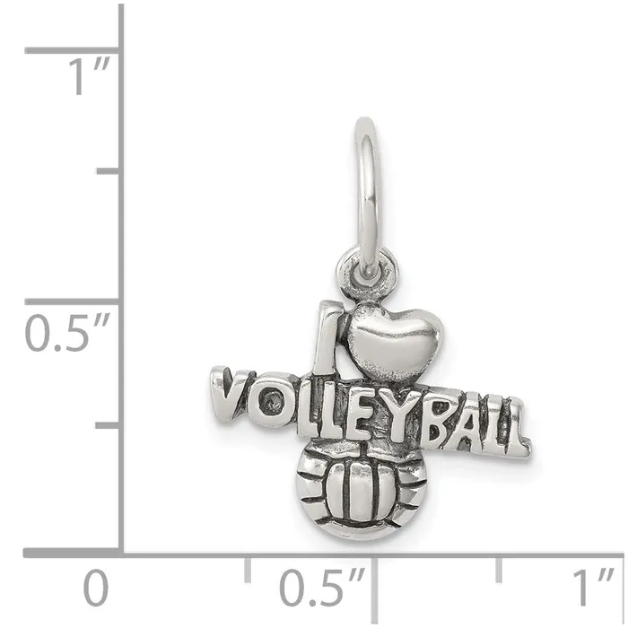 TreasureFineJewelers Rings Sterling Silver Antique I heart Volleyball Charm
