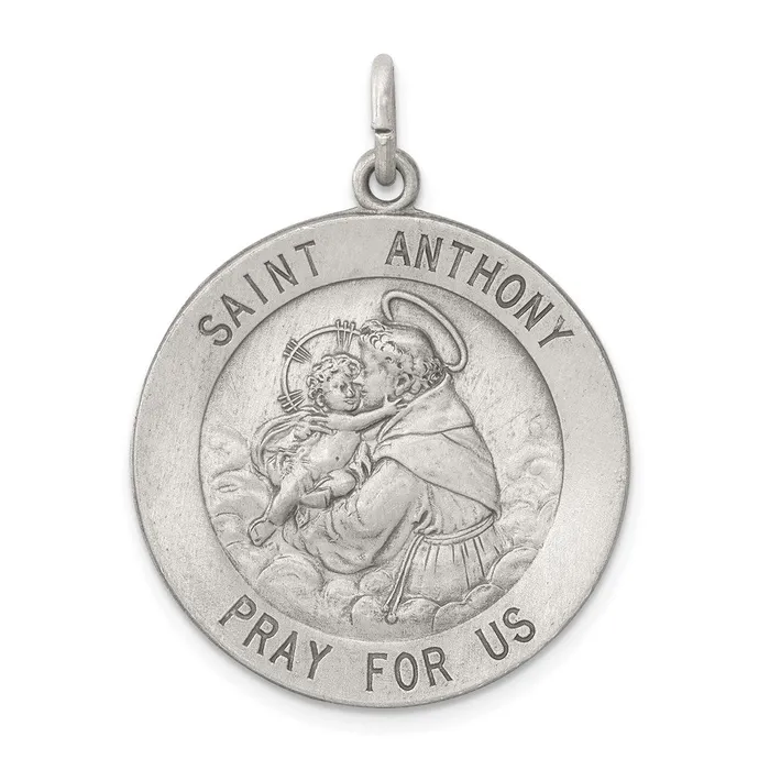 TreasureFineJewelers Rings Sterling Silver Antiqued Saint Anthony Medal