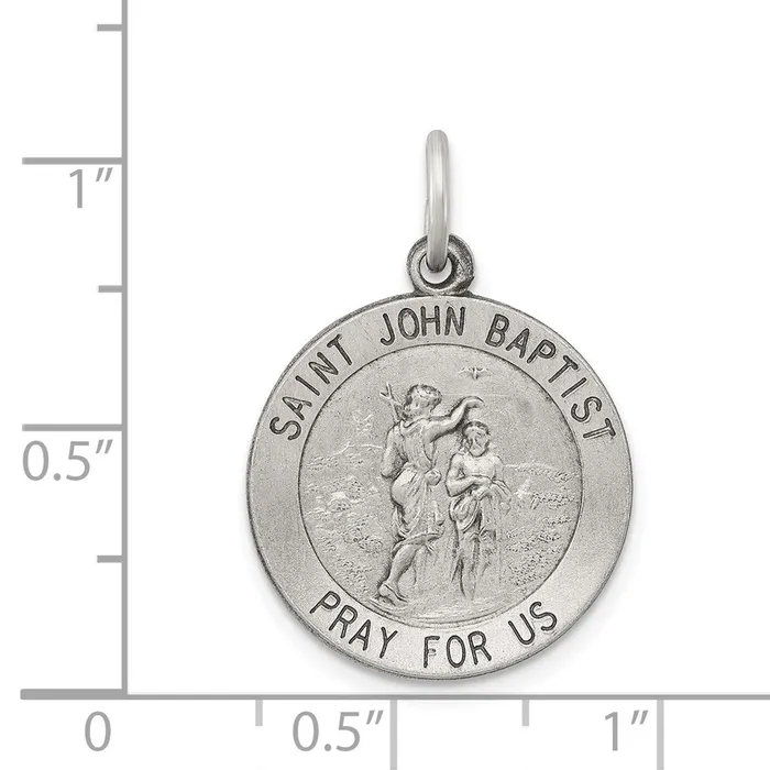 TreasureFineJewelers Rings Sterling Silver Antiqued Saint John the Baptist Medal