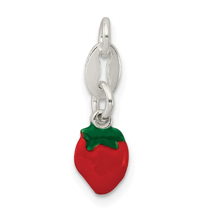 TreasureFineJewelers Rings Sterling Silver Enameled Strawberry Charm