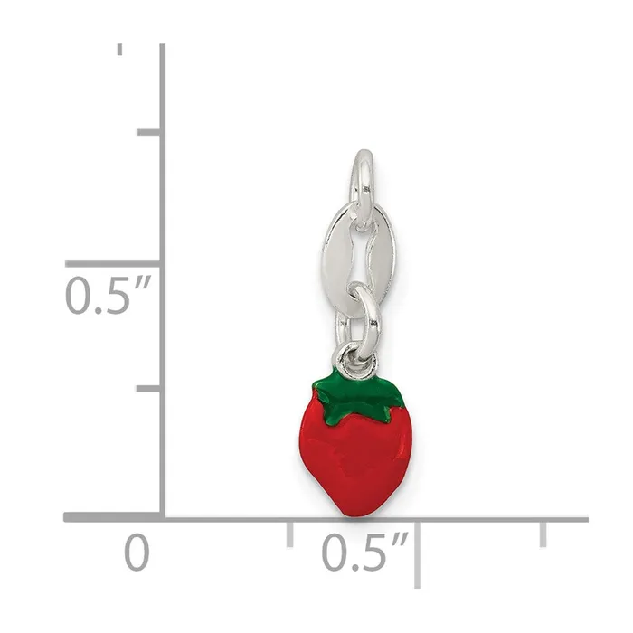 TreasureFineJewelers Rings Sterling Silver Enameled Strawberry Charm