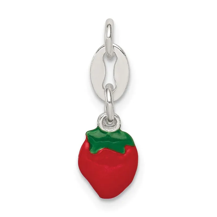 TreasureFineJewelers Rings Sterling Silver Enameled Strawberry Charm