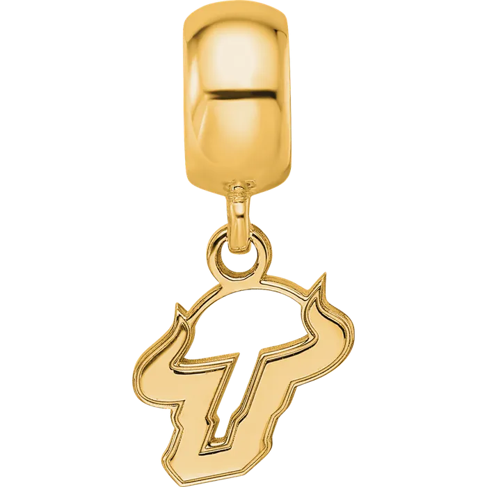 TreasureFineJewelers Rings Sterling Silver Goldplated LogoArt University of South Florida Bull Extra Small Dangle Bead Charm