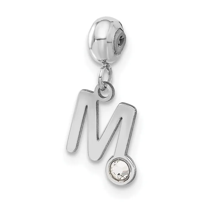 TreasureFineJewelers Rings Sterling Silver Rhodiumplated MeMi Letter M wSwarovski Crystal Charm TreasureFineJewelers Rings Sterling Silver Rhodiumplated MeMi Letter M wSwarovski Crystal Charm