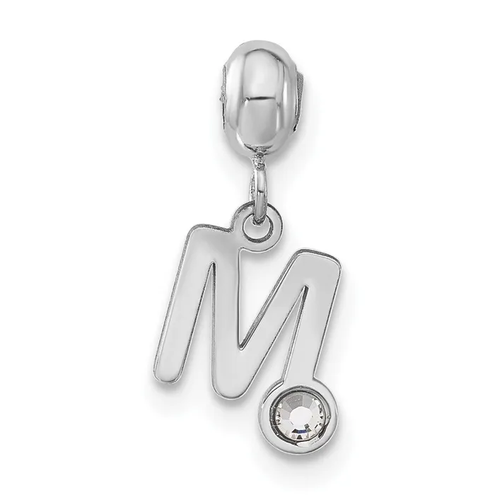 TreasureFineJewelers Rings Sterling Silver Rhodiumplated MeMi Letter M wSwarovski Crystal Charm
