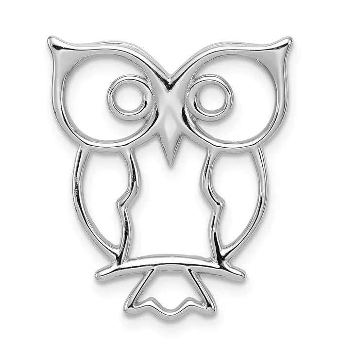 TreasureFineJewelers Rings Sterling Silver Rhodiumplated Owl Chain Slide