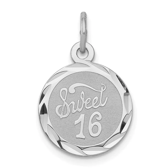 TreasureFineJewelers Rings Sterling Silver Rhodiumplated Sweet Sixteen Disc Charm TreasureFineJewelers Rings Sterling Silver Rhodiumplated Sweet Sixteen Disc Charm