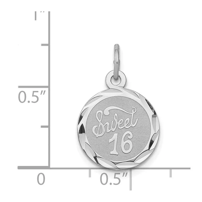 TreasureFineJewelers Rings Sterling Silver Rhodiumplated Sweet Sixteen Disc Charm