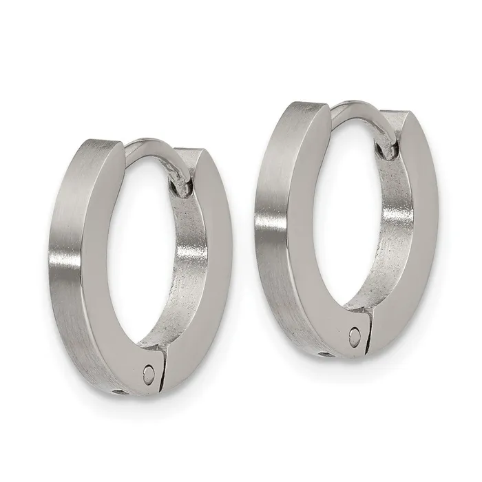 TreasureFineJewelers Stainless Steel Brushed and Polished 2mm Hinged Hoop Earrings Earrings