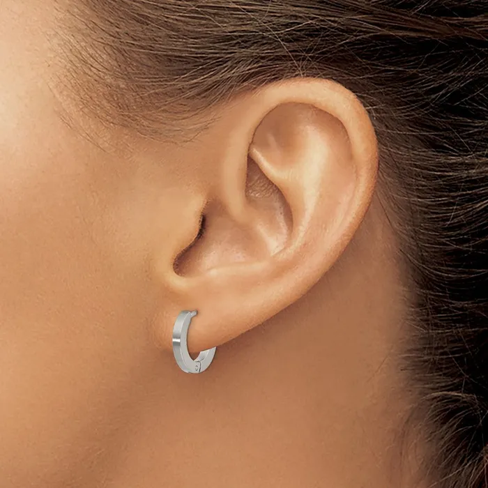 TreasureFineJewelers Stainless Steel Brushed and Polished 2mm Hinged Hoop Earrings Earrings
