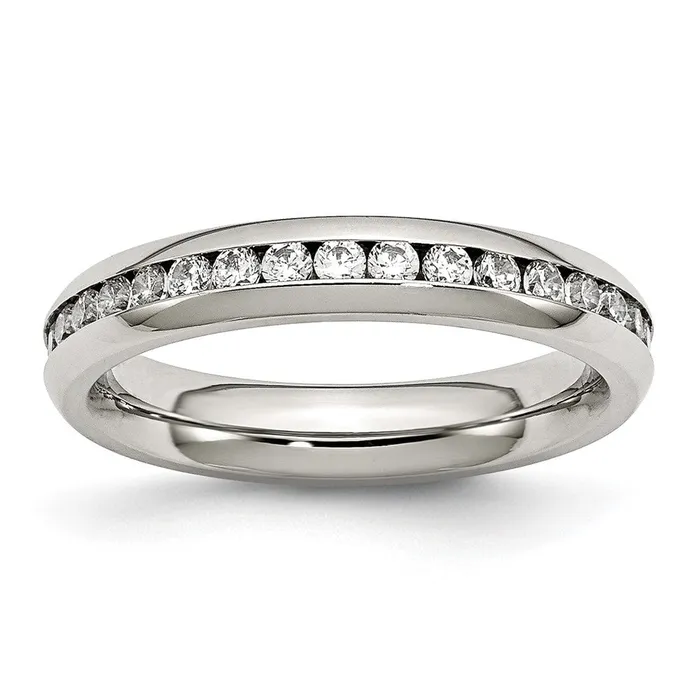 TreasureFineJewelers Stainless Steel Polished 4mm April Clear CZ Ring Rings TreasureFineJewelers Stainless Steel Polished 4mm April Clear CZ Ring Rings