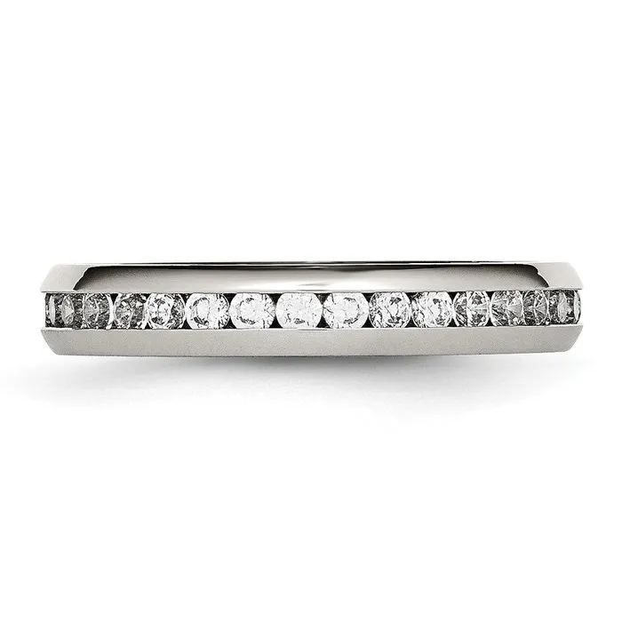TreasureFineJewelers Stainless Steel Polished 4mm April Clear CZ Ring Rings