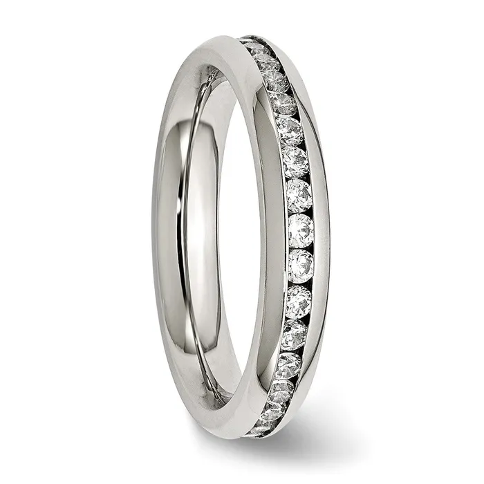 TreasureFineJewelers Stainless Steel Polished 4mm April Clear CZ Ring Rings
