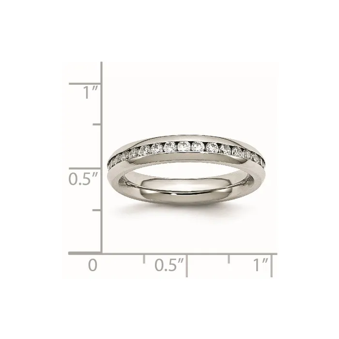 TreasureFineJewelers Stainless Steel Polished 4mm April Clear CZ Ring Rings