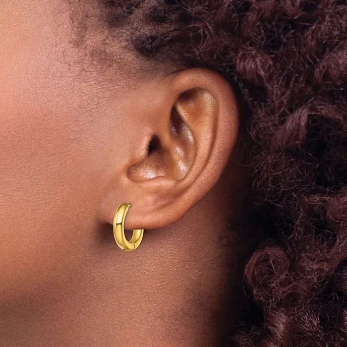 TreasureFineJewelers Stainless Steel Polished Yellow IPplated 35mm Hinged Hoop Earrings Earrings