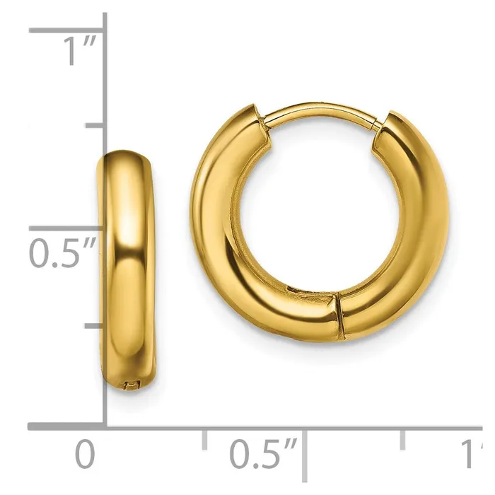 TreasureFineJewelers Stainless Steel Polished Yellow IPplated 35mm Hinged Hoop Earrings Earrings