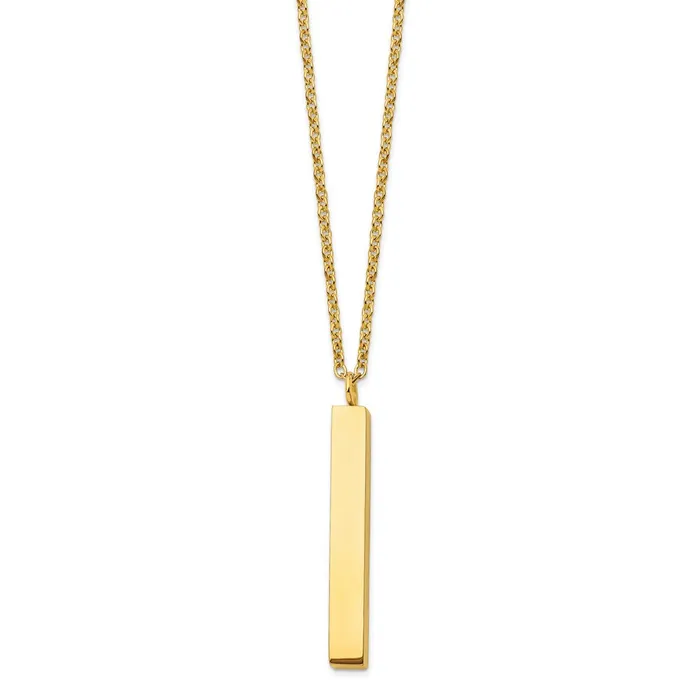 TreasureFineJewelers Stainless Steel Polished Yellow IP Vertical Bar 15in w3in ext Necklace Necklaces TreasureFineJewelers Stainless Steel Polished Yellow IP Vertical Bar 15in w3in ext Necklace Necklaces