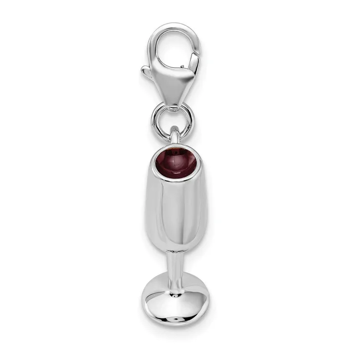 TreasureFineJewelers Sterling Silver Amore La Vita Rhodpl 3D Enameled Red Wine Glass Charm Rings