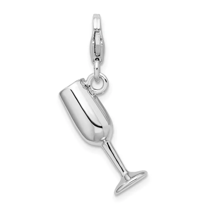 TreasureFineJewelers Sterling Silver Amore La Vita Rhodpl 3D Enameled Red Wine Glass Charm Rings