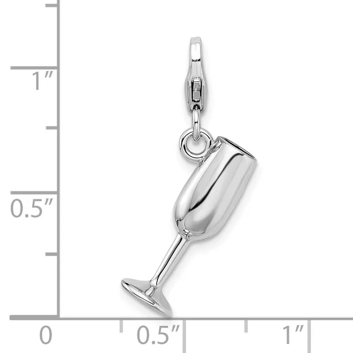 TreasureFineJewelers Sterling Silver Amore La Vita Rhodpl 3D Enameled Red Wine Glass Charm Rings