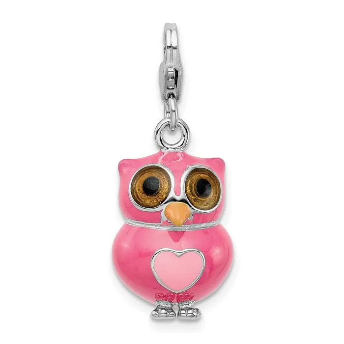 TreasureFineJewelers Sterling Silver Amore La Vita Rhodpl Pink Enameled 3D Heart Owl Charm Rings TreasureFineJewelers Sterling Silver Amore La Vita Rhodpl Pink Enameled 3D Heart Owl Charm Rings