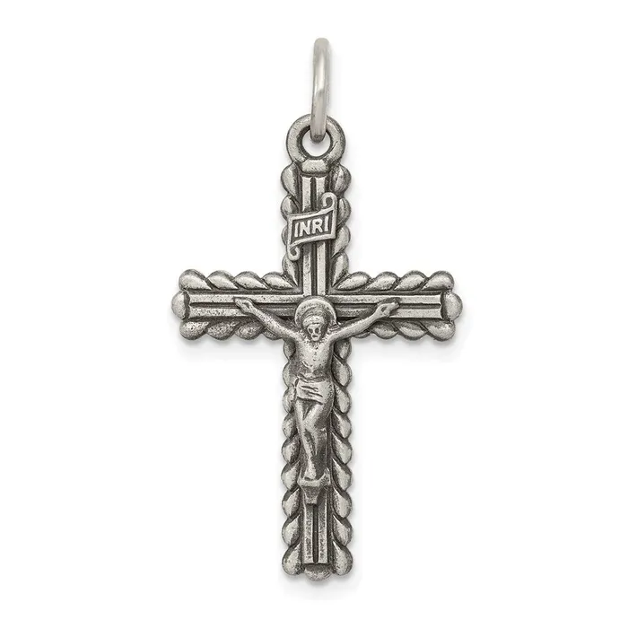 TreasureFineJewelers Sterling Silver Antiqued and Brushed INRI Crucifix Pendant Necklaces TreasureFineJewelers Sterling Silver Antiqued and Brushed INRI Crucifix Pendant Necklaces