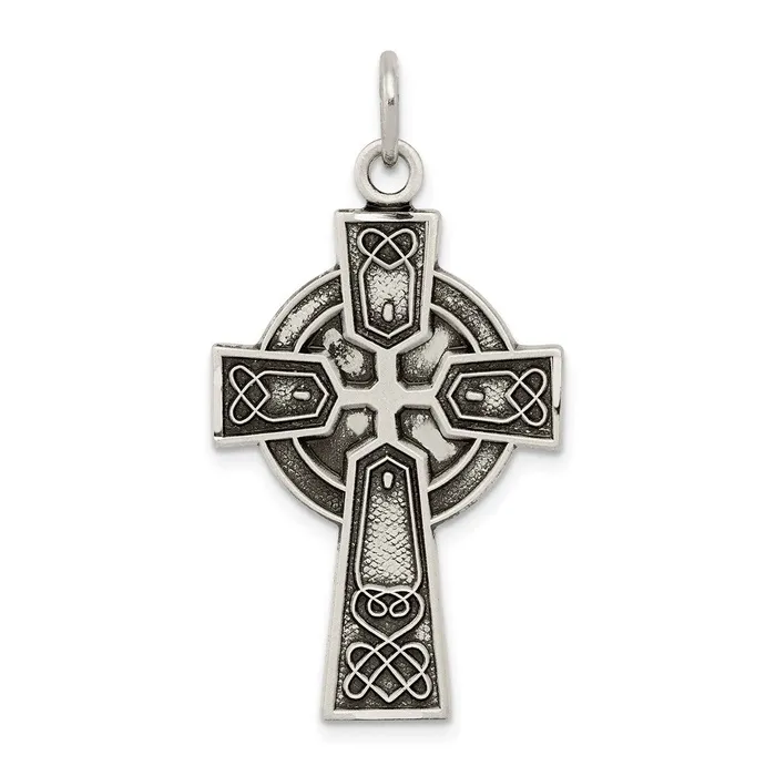 TreasureFineJewelers Sterling Silver Antiqued Satin Irish Cross Pendant Necklaces