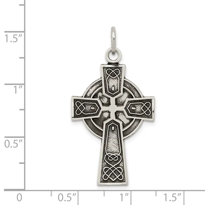 TreasureFineJewelers Sterling Silver Antiqued Satin Irish Cross Pendant Necklaces