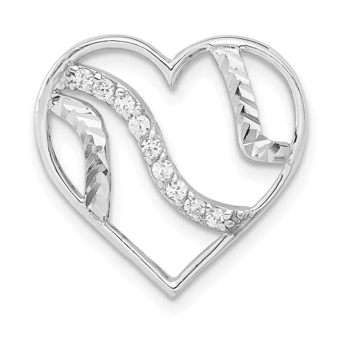 TreasureFineJewelers Sterling Silver CZ Heart Pendant Necklaces