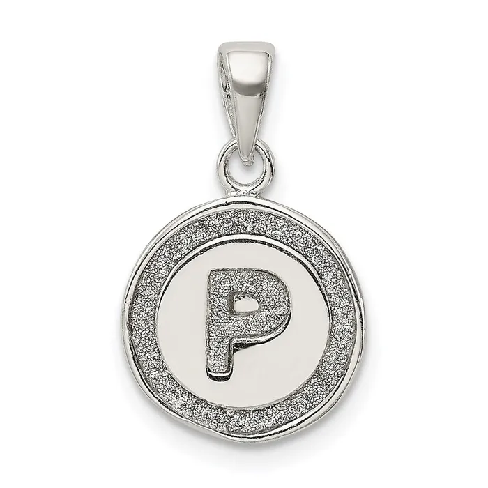 TreasureFineJewelers Sterling Silver Glitter Enamel Letter P Initial Circle Pendant Necklaces TreasureFineJewelers Sterling Silver Glitter Enamel Letter P Initial Circle Pendant Necklaces