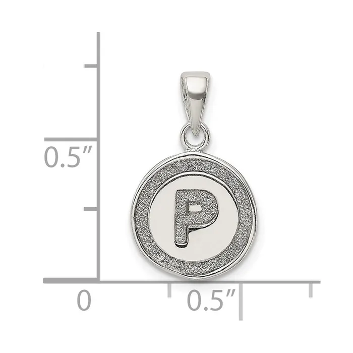 TreasureFineJewelers Sterling Silver Glitter Enamel Letter P Initial Circle Pendant Necklaces