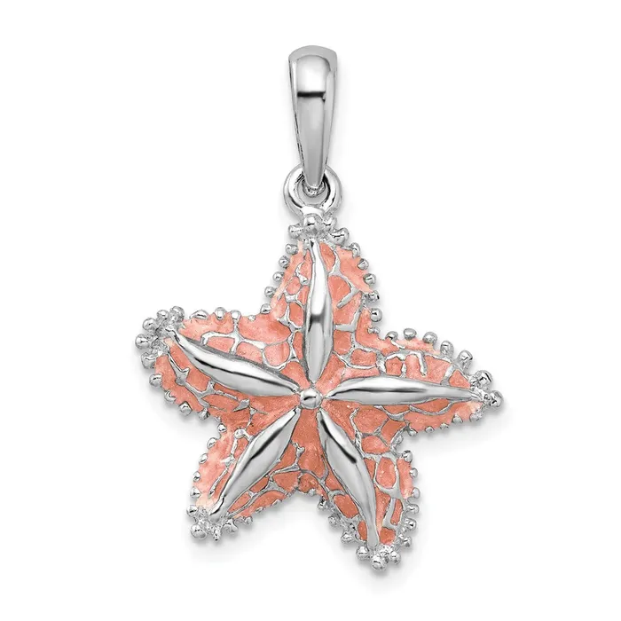 TreasureFineJewelers Sterling Silver Polished Enameled Starfish Pendant Necklaces TreasureFineJewelers Sterling Silver Polished Enameled Starfish Pendant Necklaces