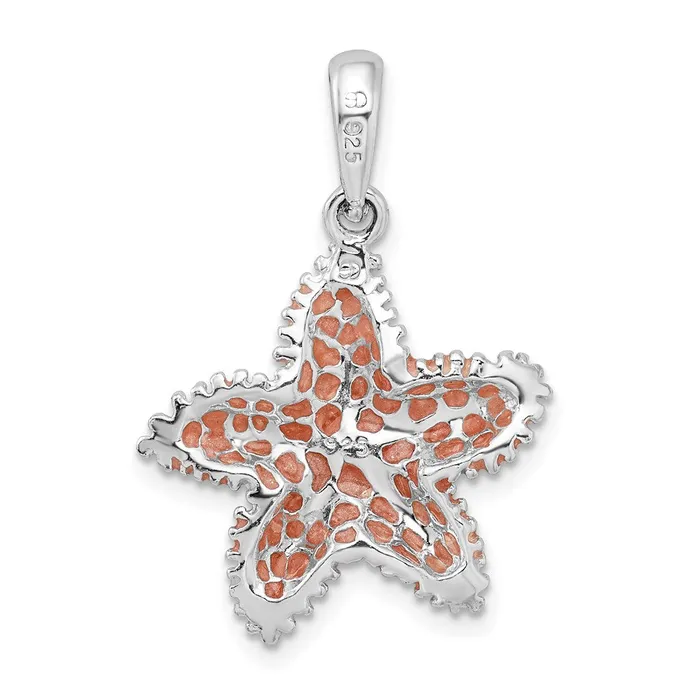 TreasureFineJewelers Sterling Silver Polished Enameled Starfish Pendant Necklaces