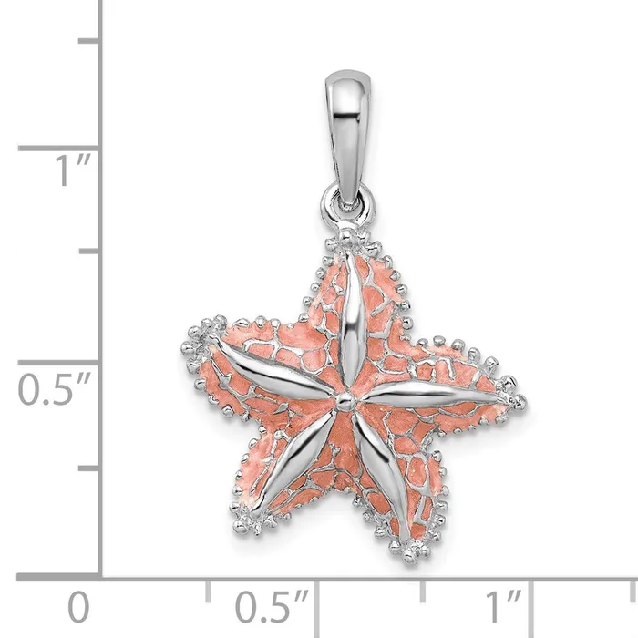 TreasureFineJewelers Sterling Silver Polished Enameled Starfish Pendant Necklaces
