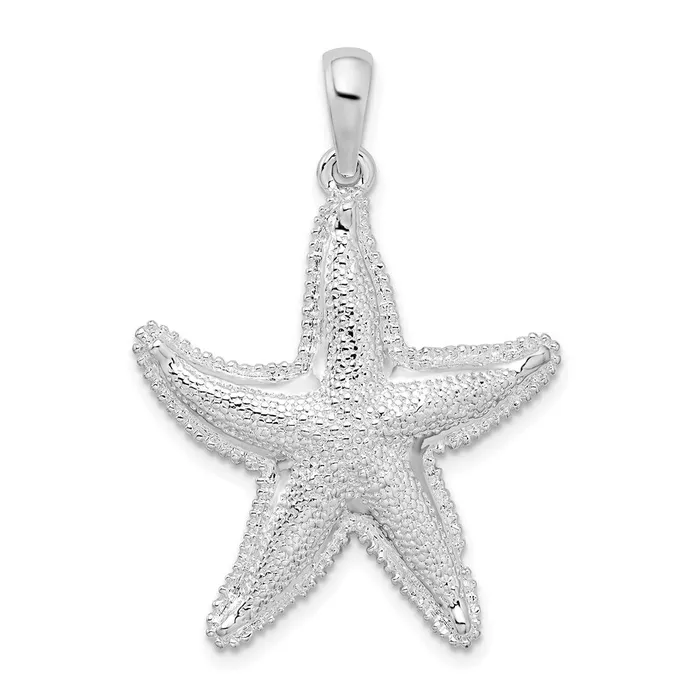 TreasureFineJewelers Sterling Silver Polished Textured Starfish Pendant Necklaces TreasureFineJewelers Sterling Silver Polished Textured Starfish Pendant Necklaces