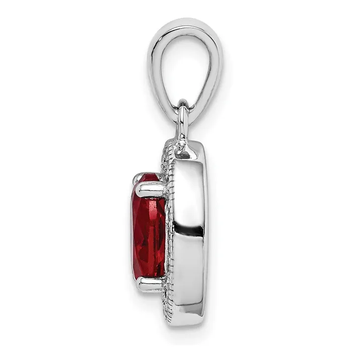 TreasureFineJewelers Sterling Silver Rhodplated Red and White CZ Oval Pendant Necklaces