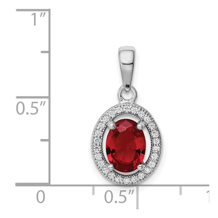 TreasureFineJewelers Sterling Silver Rhodplated Red and White CZ Oval Pendant Necklaces