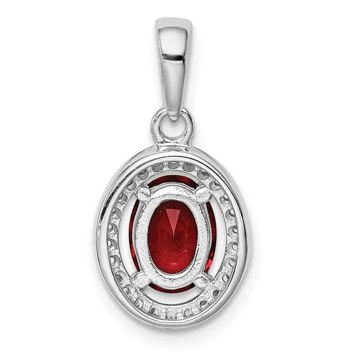 TreasureFineJewelers Sterling Silver Rhodplated Red and White CZ Oval Pendant Necklaces