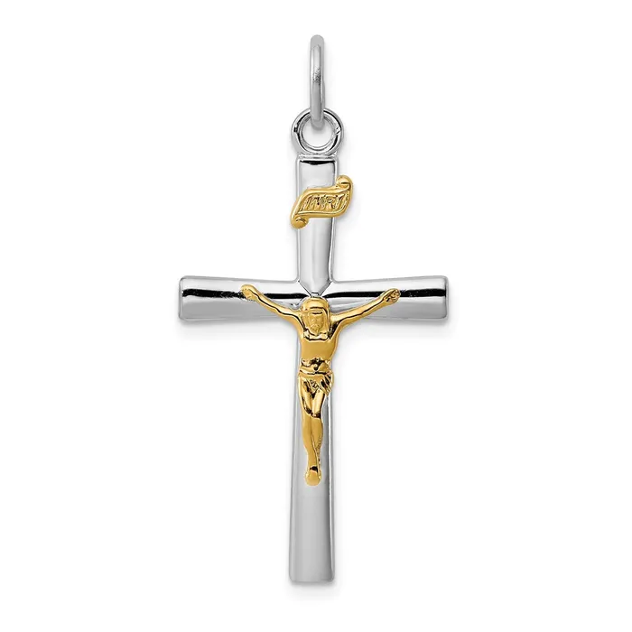 TreasureFineJewelers Sterling Silver Rhodiumplated 18k Goldplated INRI Crucifix Charm Earrings TreasureFineJewelers Sterling Silver Rhodiumplated 18k Goldplated INRI Crucifix Charm Earrings