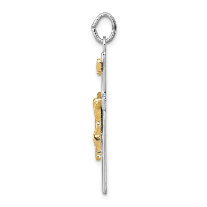 TreasureFineJewelers Sterling Silver Rhodiumplated 18k Goldplated INRI Crucifix Charm Earrings