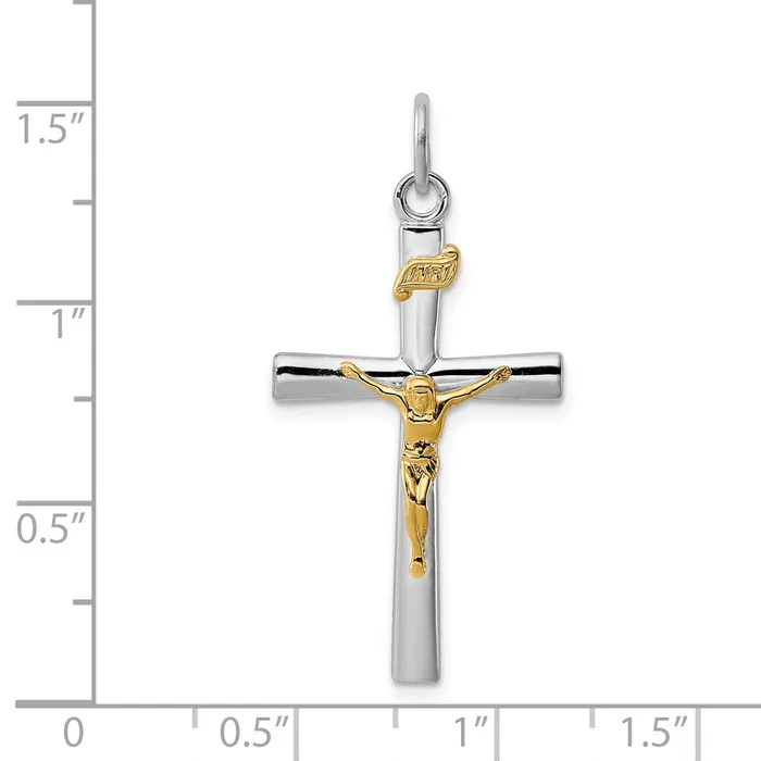 TreasureFineJewelers Sterling Silver Rhodiumplated 18k Goldplated INRI Crucifix Charm Earrings
